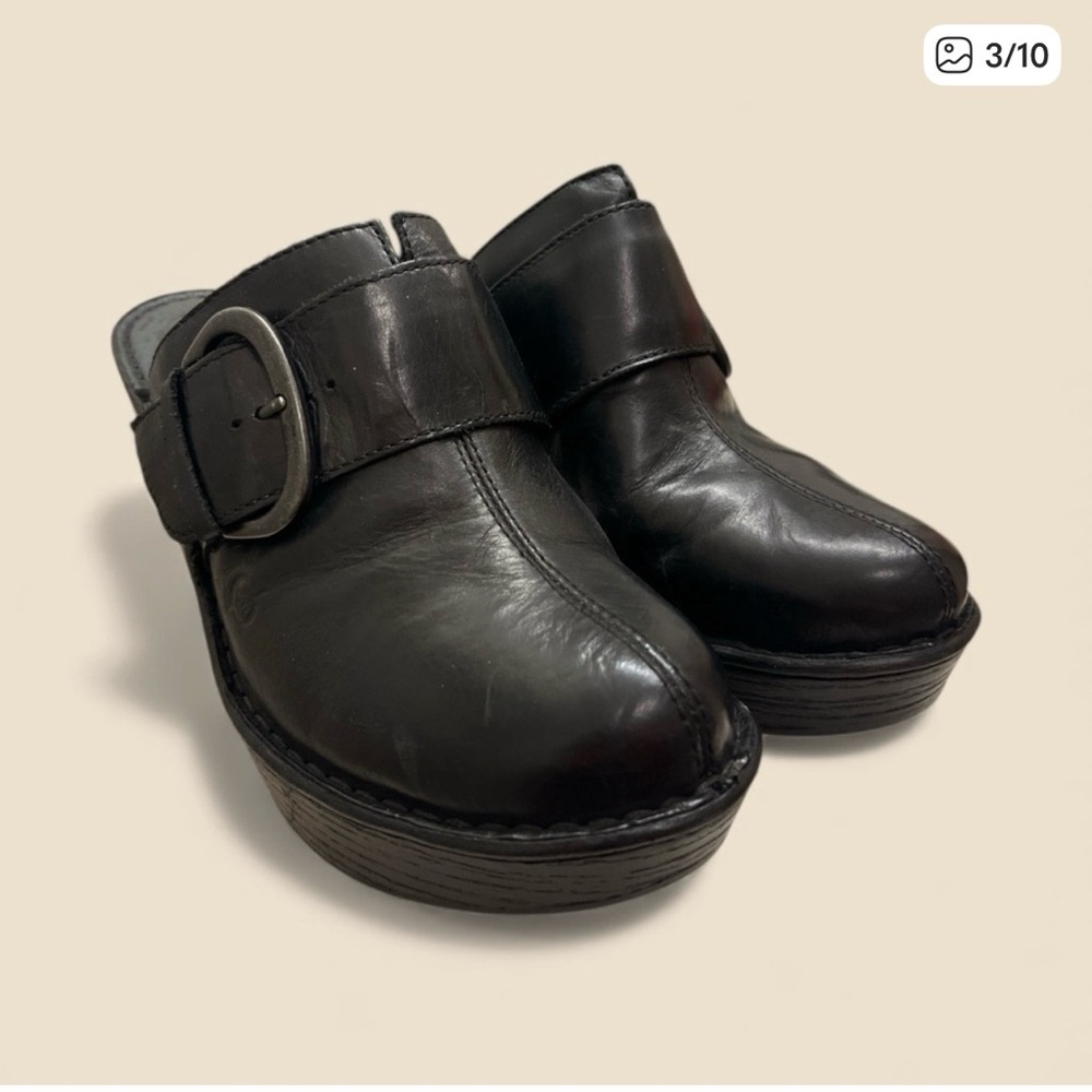 NEW Black Leather Biker Clogs 3.5 Chunky Heel Buckle Moto Platform Shoes Sz 8 - Picture 14 of 14